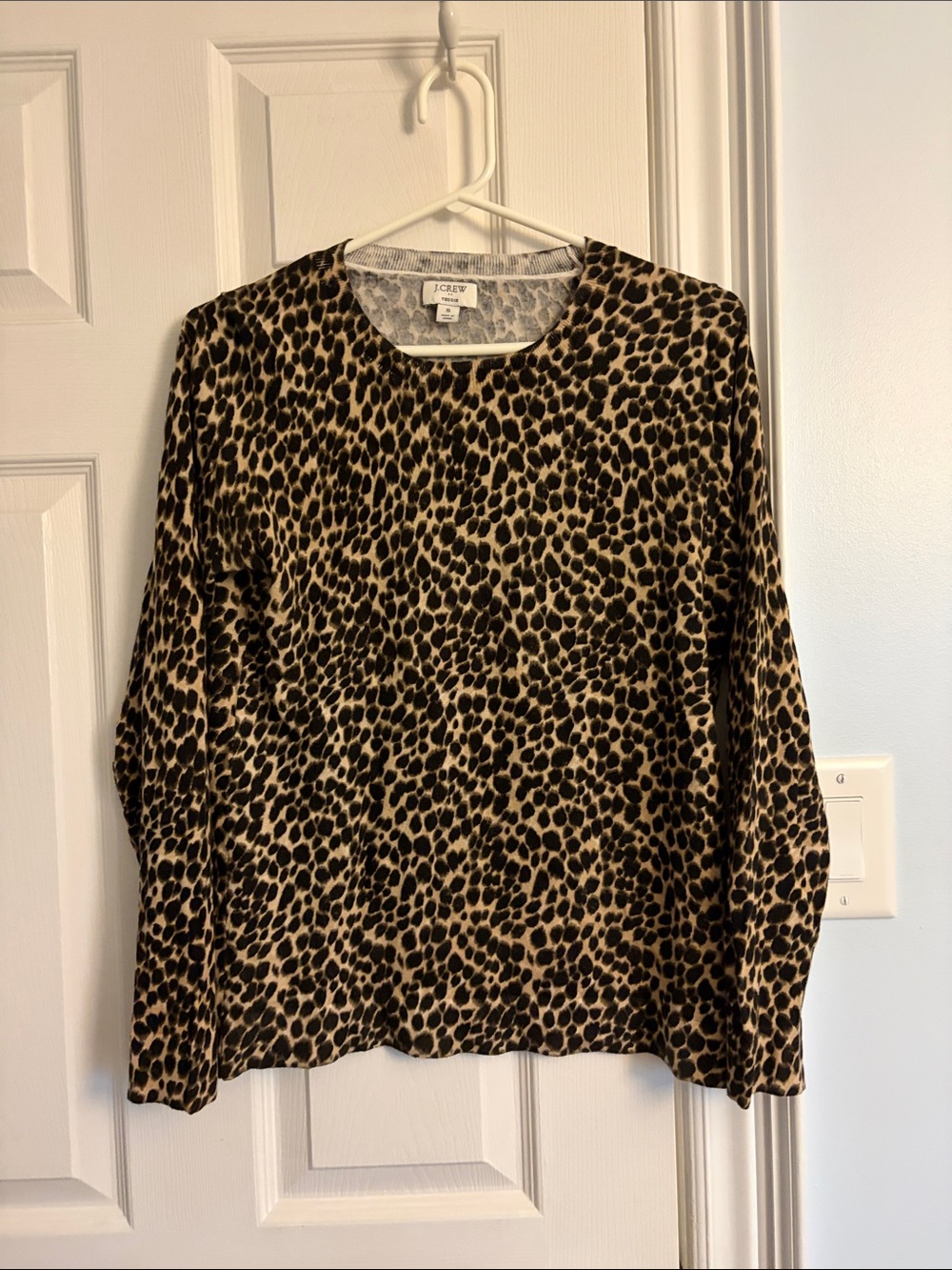 J. Crew Leopard-Print Long Sleeve Top in Tan and Black